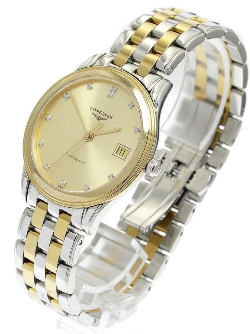 LONGINES Flagship L4.774.3 Date 12P diamond gold Dial Automatic Men's_914329